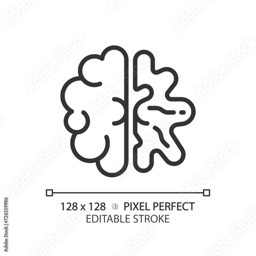 Alzheimer brain linear icon. Neurological disorder, dementia care. Cognitive development, brain damage. Thin line illustration. Contour symbol. Vector outline drawing. Editable stroke
