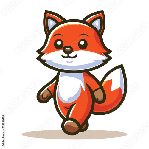 Cute adorable fox cartoon character vector illustration, funny wolf foxy flat design template isolated on white background