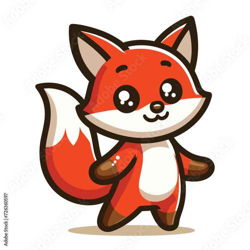 Cute adorable fox cartoon character vector illustration, funny wolf foxy flat design template isolated on white background