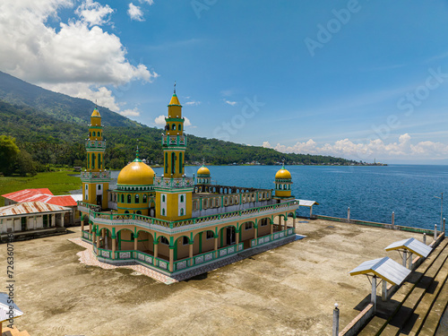 Beautiful Linuk Masjid with Lake Lanao on background. Lanao del Sur. Mindanao, Philippines. photo