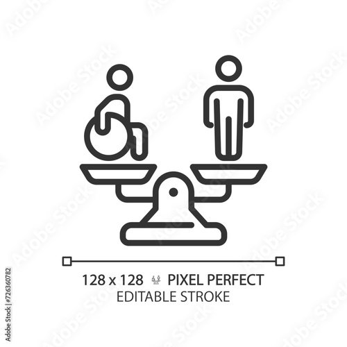 Equality and diversity linear icon. Disability rights, community service. Disabled person equal special needs. Thin line illustration. Contour symbol. Vector outline drawing. Editable stroke