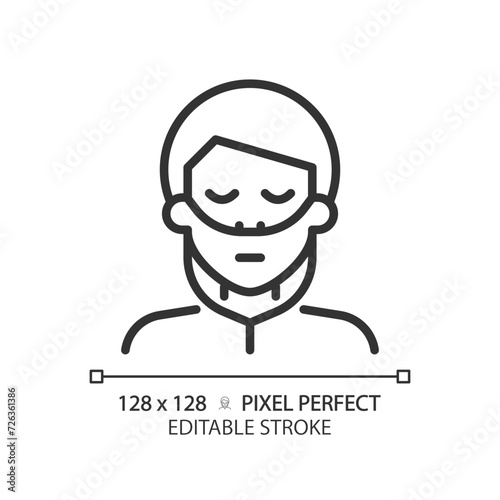 Nasal cannula linear icon. Oxygen therapy. Hospital services respiratory system. Medical condition rehabilitation. Thin line illustration. Contour symbol. Vector outline drawing. Editable stroke