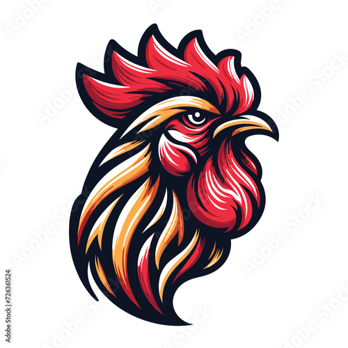Chicken rooster head face mascot sport logo design. Chicken head emblem design vector illustration isolated on white background © lartestudio