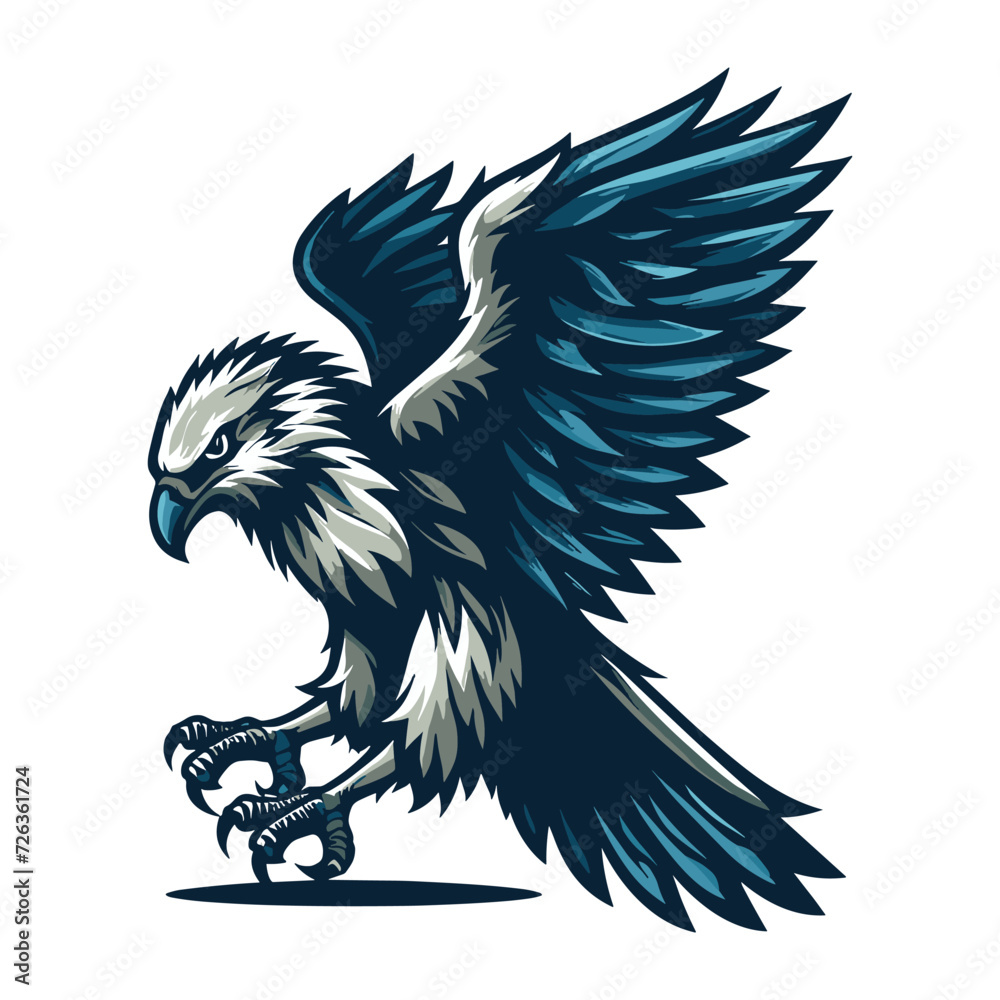 Obraz premium Wild animal bird of prey, raptor bird vector design illustration, hawk eagle falcon logo flat design template isolated on white background