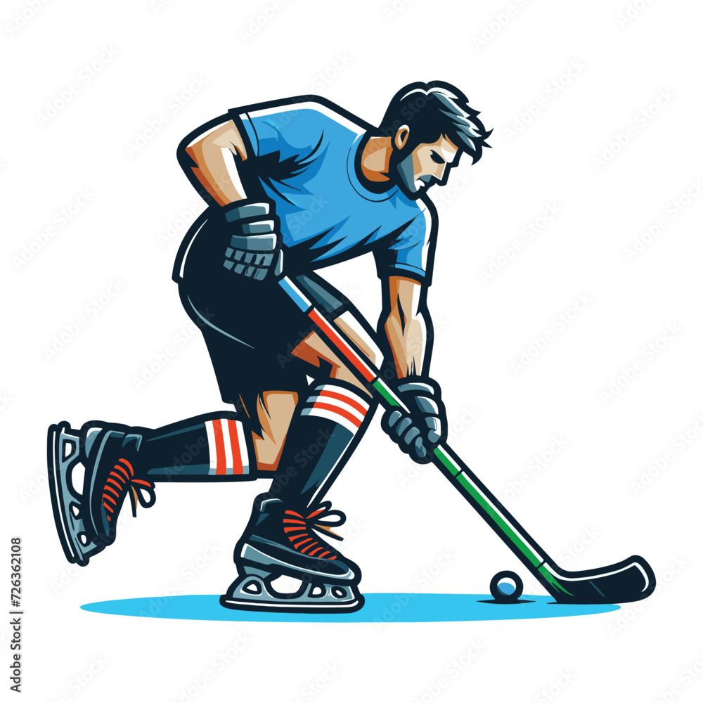Fototapeta premium Ice hockey player sportsman vector illustration, winter sport activity, hockey male player design template isolated on white background
