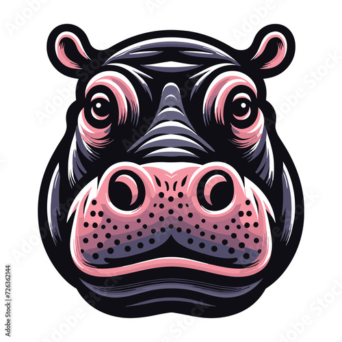 Wild animal hippopotamus head face design vector, zoology illustration, hippo flat design template isolated on white background
