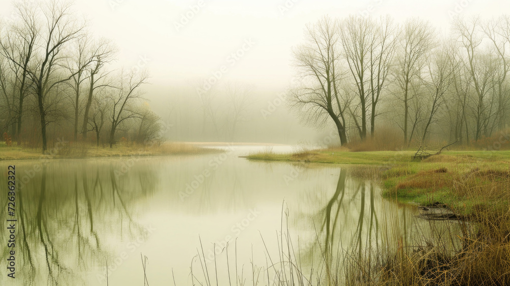 A serene March landscape, where tranquility reigns supreme, inviting contemplation and reflection