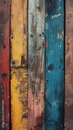 Old  grungy  yet vibrantly colorful wood background. 