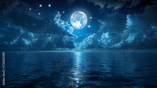 A Full Moon Illuminating the Ocean Sky
