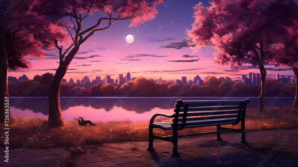 Purple sunset in the park