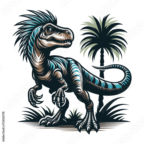 Wild beast animal raptor dinosaur vector design illustration, prehistoric dino flat design template isolated on white background