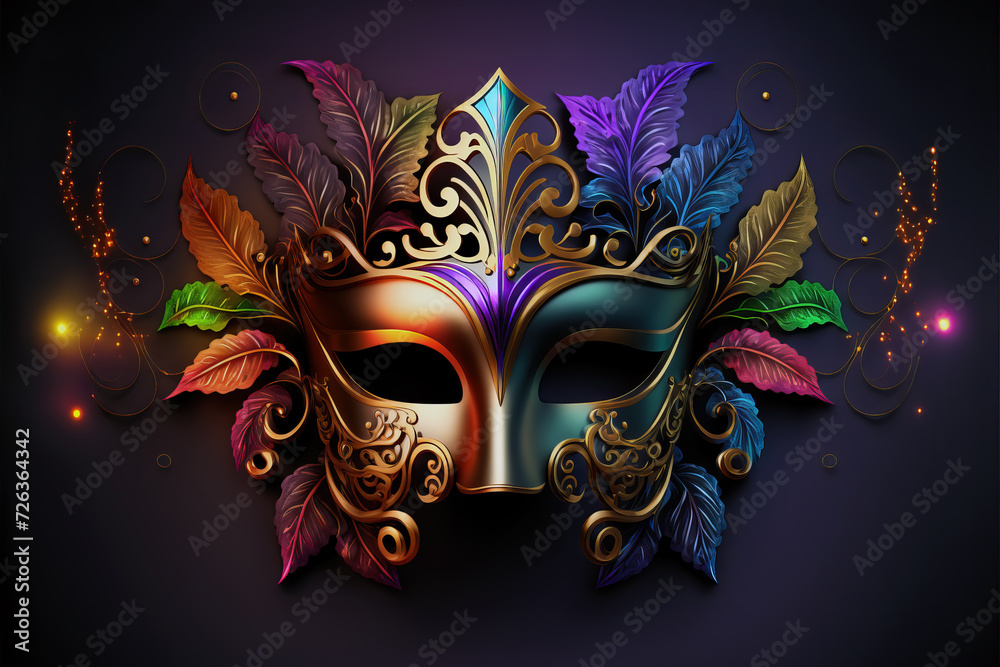 Carnival Venetian mask with colorful feathers on gradient background. party and disguise concept Carnival Venetian mask with colorful feathers on gradient background. party and disguise concept