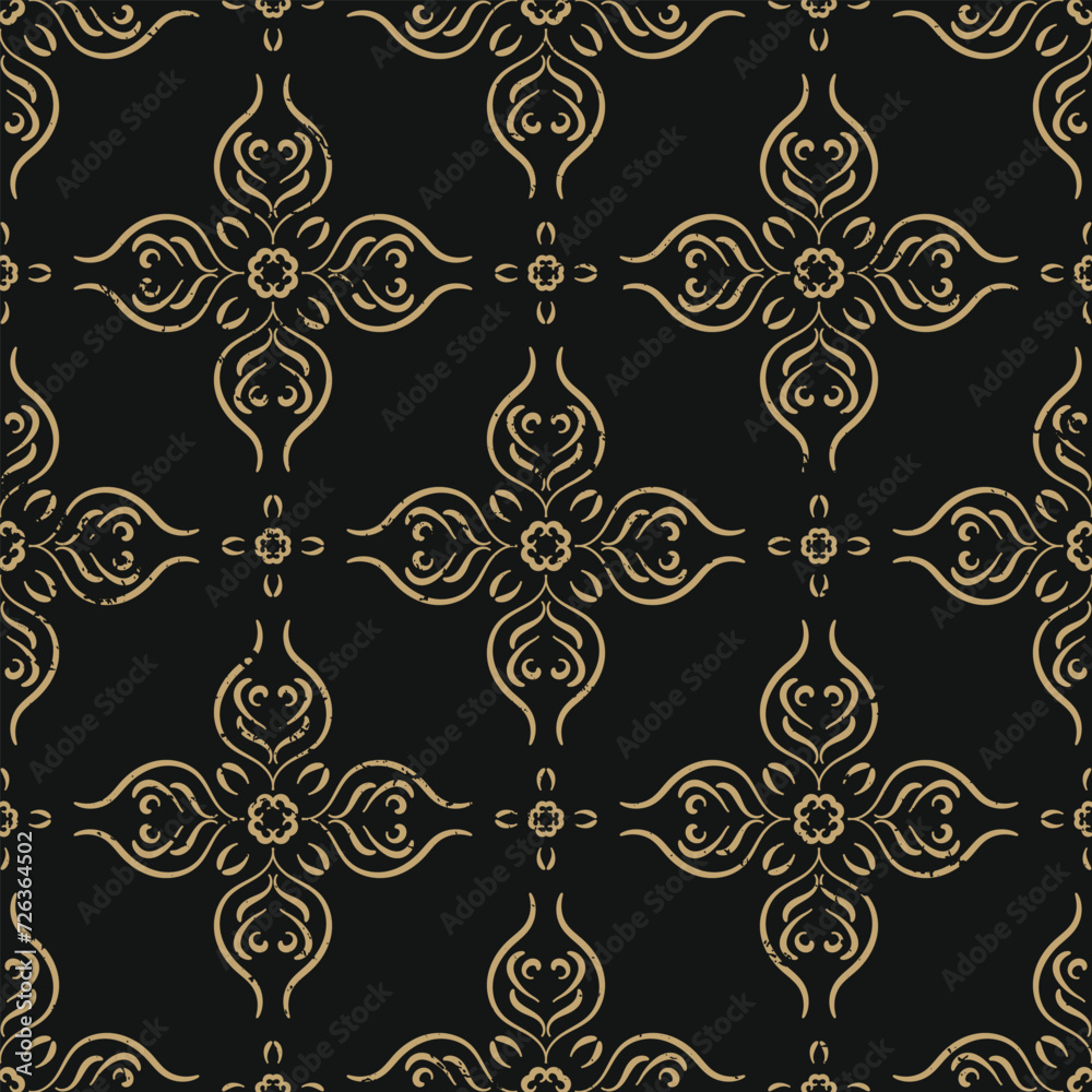 Gold seamless baroque damask pattern vector with vintage style. Grunge ...
