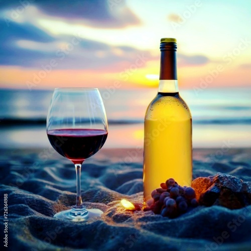 glass of wine at beach