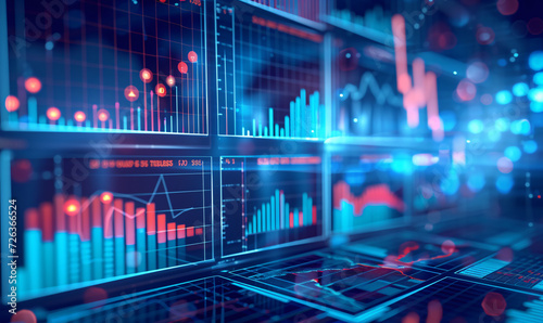 Digital Stock Market Analysis on Multiple Computer Screens