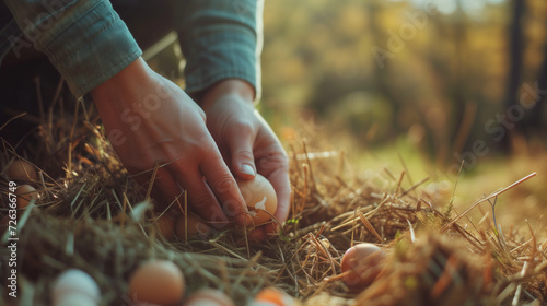 A person collects free-range eggs, free-range concept, ai generative 