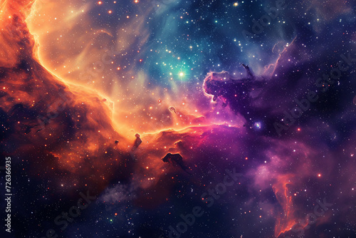 Canvas Print Cosmic Nebula and Starry Galaxy Panoramic Background
