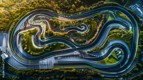 top drone view of racing track 