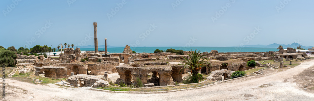 The Baths of Antoninus or Baths of Carthage in Tunis, Tunisia. These are the vastest set of Roman Thermae built on the African continent and one of three largest built in the Roman Empire. The Baths of Antoninus or Baths of Carthage in Tunis, Tunisia. These are the vastest set of Roman Thermae built on the African continent and one of three largest built in the Roman Empire.
