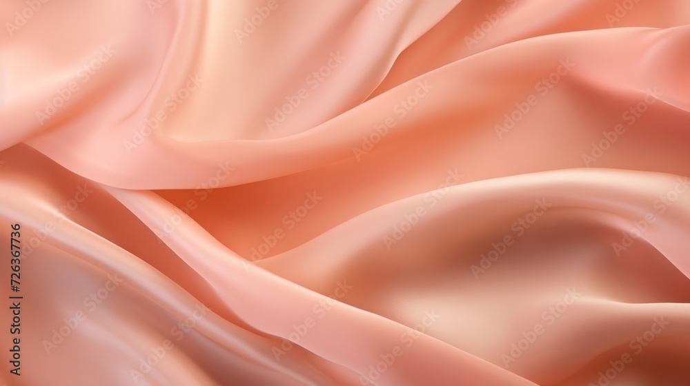 Fototapeta premium Soft silk fabric in a peach fuzz color as a background. Top view.