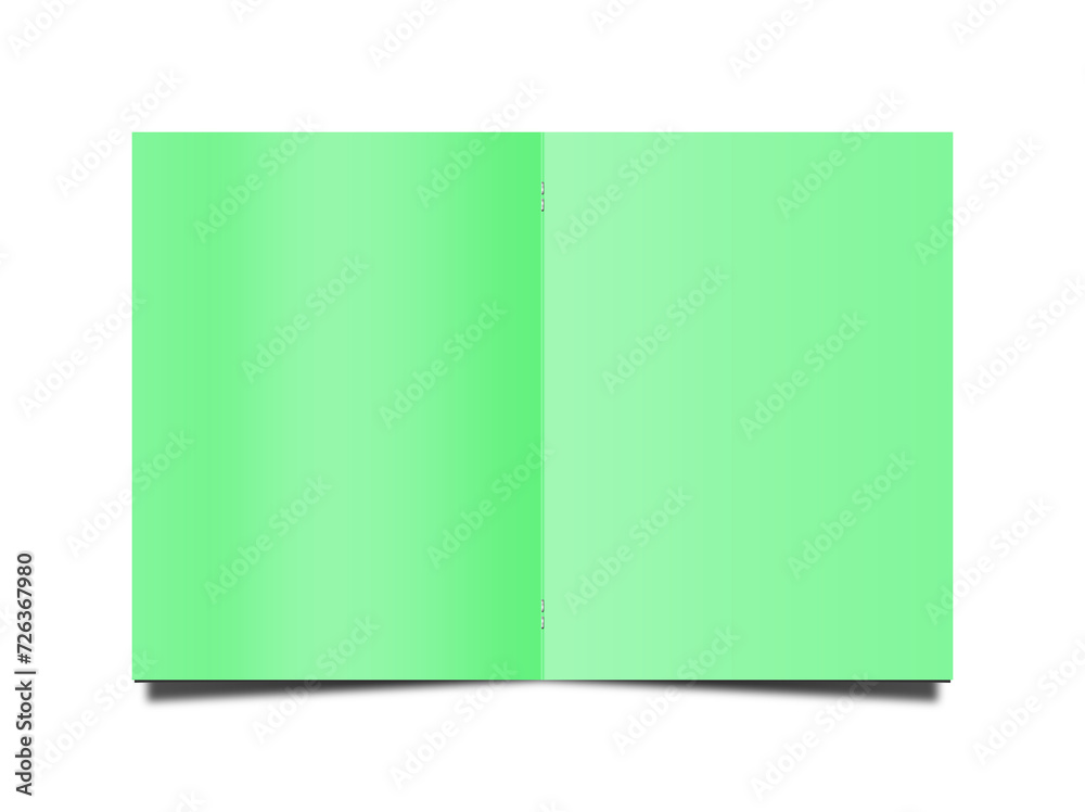 Grüne Broschüre vor weißem Hintergrund, 3D-Illustration - obrazy, fototapety, plakaty 