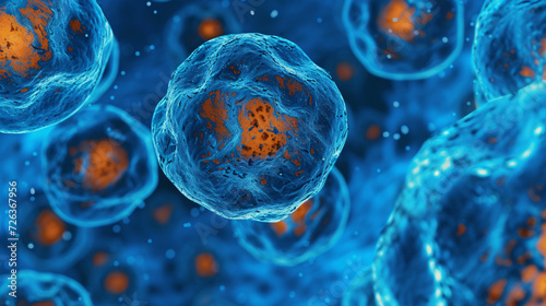 Microscopic View of Blue and Orange Cells Structure photo