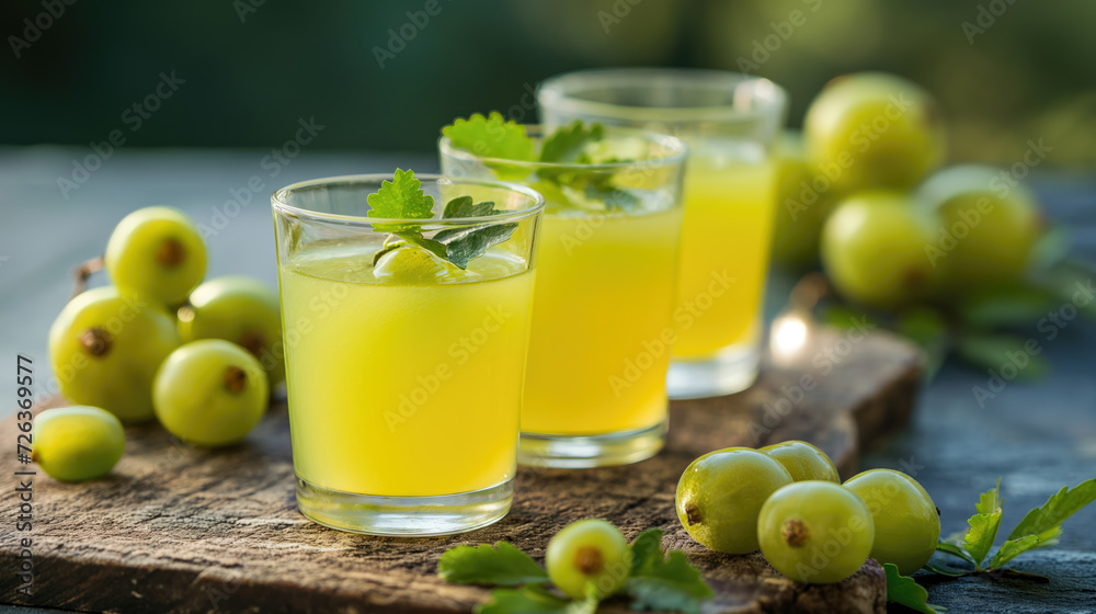 Refreshing Summer Drinks, Glasses of Gooseberry Juice Refreshing Summer Drinks, Glasses of Gooseberry Juice