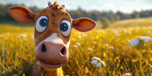 cartoon crazy cute cow smiling photo