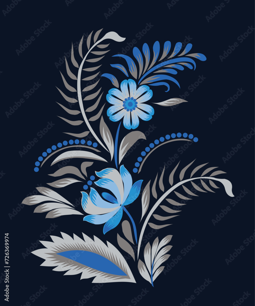 Petrikovka`s painting. Vector painting flower with leaves. Traditional Ukrainian painting.