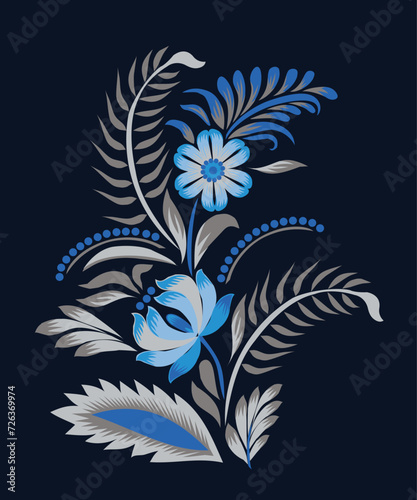 Petrikovka`s painting. Vector painting flower with leaves. Traditional Ukrainian painting.