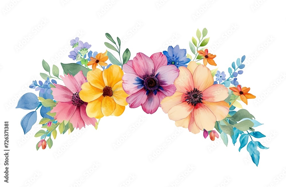 Colorful Flower Crown isolated. Spring floral watercolor wreath