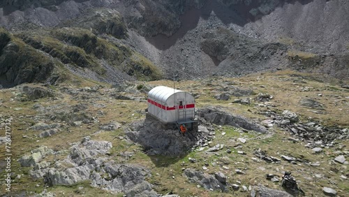 hiking in the mountains at a remote mountain hut