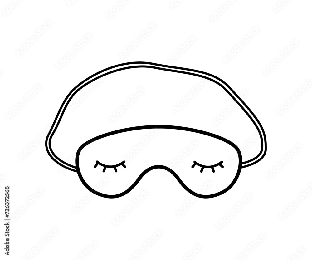 A sleep mask with painted closed eyes. Vector doodle accessory icon. Isolated on white. A sleep mask with painted closed eyes. Vector doodle accessory icon. Isolated on white.