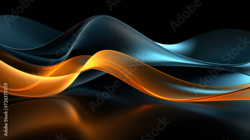 Abstract futuristic background with blue and orange wave shapes. Visualization of motion waves. Wallpaper or backdrop for modern projects