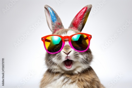 Cool Easter bunny with sunglasses on white background. © Simon