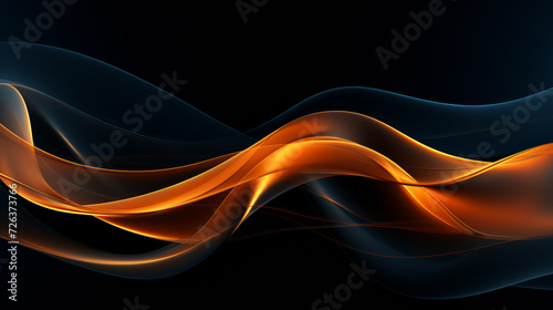 Abstract futuristic background with black and orange wave shapes. Visualization of motion waves. Wallpaper or backdrop for modern projects