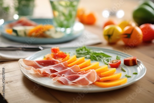 italian cold cuts with melon slices on sidedish
