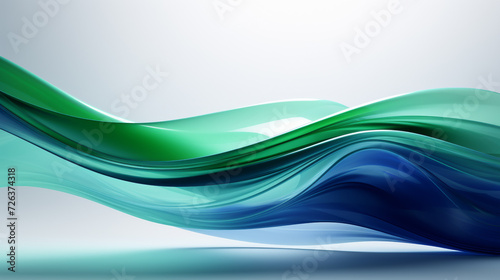 Abstract futuristic background with pastel blue and green wave shapes. Visualization of motion waves. Wallpaper or backdrop for modern projects