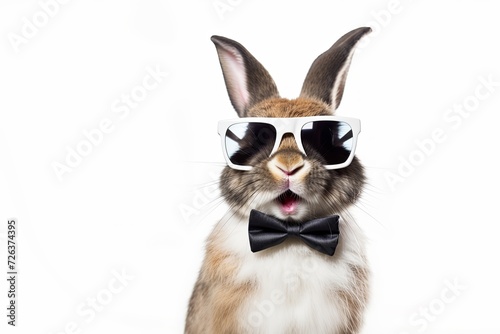Cool Easter bunny with sunglasses on white background. © Simon