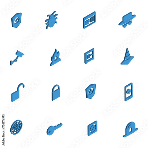 Set of Blue Isometric Icons  Isolated on White Background