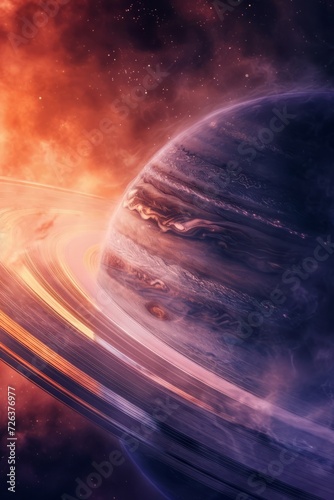 Planets and galaxy, science fiction wallpaper. Beauty of deep space. Billions of galaxies in the universe Cosmic art background. Gas giant, its rings stretching across the horizon. 