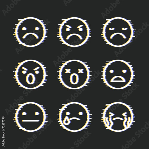 Set of Neon Emojis Isolated on Dark Background