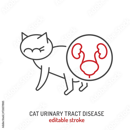 FLUTD in cats. Linear icon, pictogram, symbol.