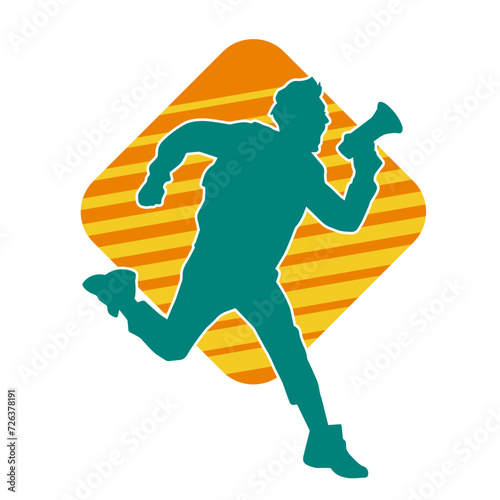 silhouette of a man shouting on megaphone. Silhouette of a male announcer