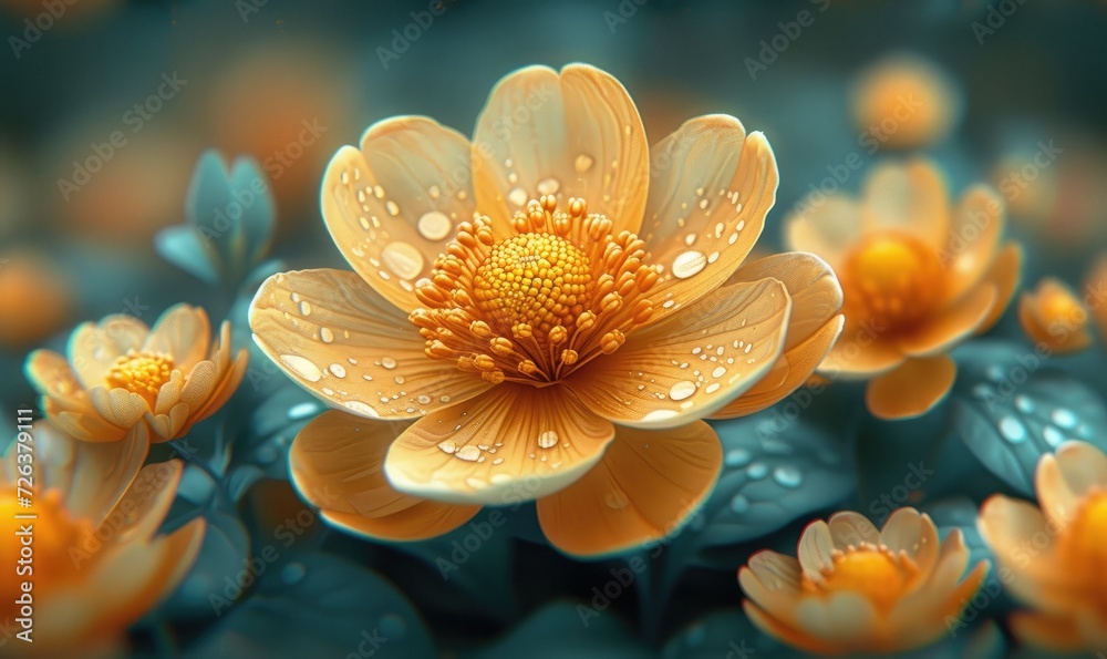 Fototapeta premium Yellow flower close up on a vibrant blue background. Perfect for adding a pop of color to any project