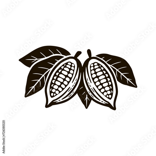 Cocoa beans black symbol. Isolated on white