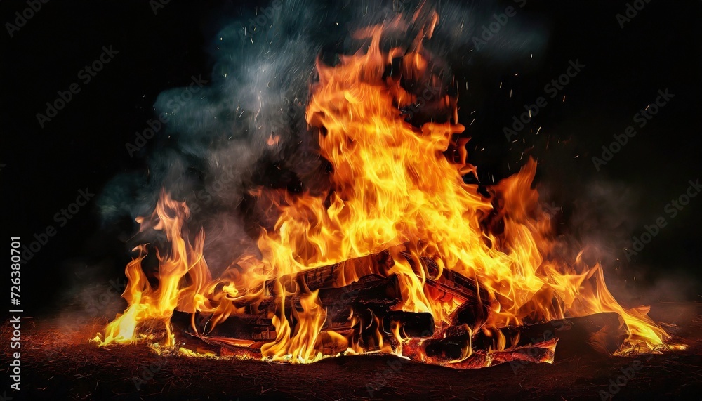 Fire with logs and flames on black background. Fire with logs and flames on black background.
