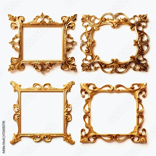 Classic Retro Old Gold Photo or Painting Frame in White Isolated Background