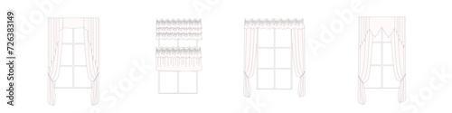 technical sketch of curtains drawn in vector. Window design drawing. Textile interior decoration.