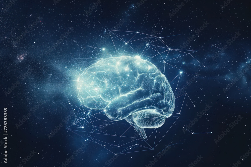 Brain constellation against a starry sky, representing neural connections with a cosmic twist Brain constellation against a starry sky, representing neural connections with a cosmic twist